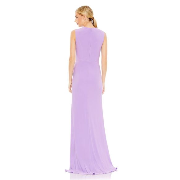 MAC DUGGAL DRAPED SIDE KNOT JERSEY GOWN W/ RHINESTONE RING - Picture 2 of 10